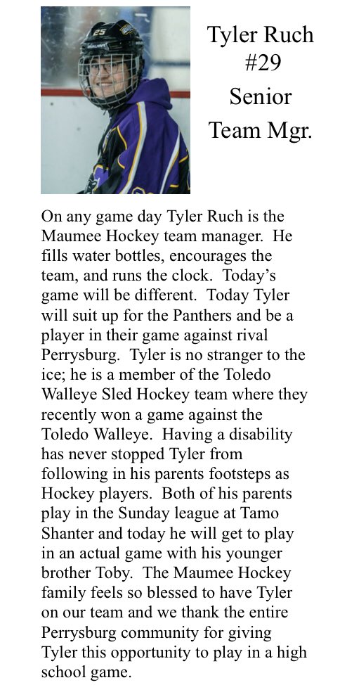 MaumeeHockey's tweet photo. @BCSNsports @MattMelzak we nominate our team manager/forward Tyler Ruch for #icecheck 3 stars. Tyler scored his first HS goal against @PburgHockey tonight. See his story below. Thanks Jackets for a great and memorable night. Good luck the rest of the season! https://t.co/P8RPxeMjev