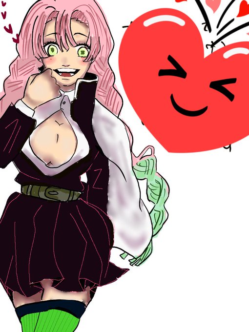 ルコさんがTwitterに投稿した甘露寺蜜璃(鬼滅の刃)のイラスト。