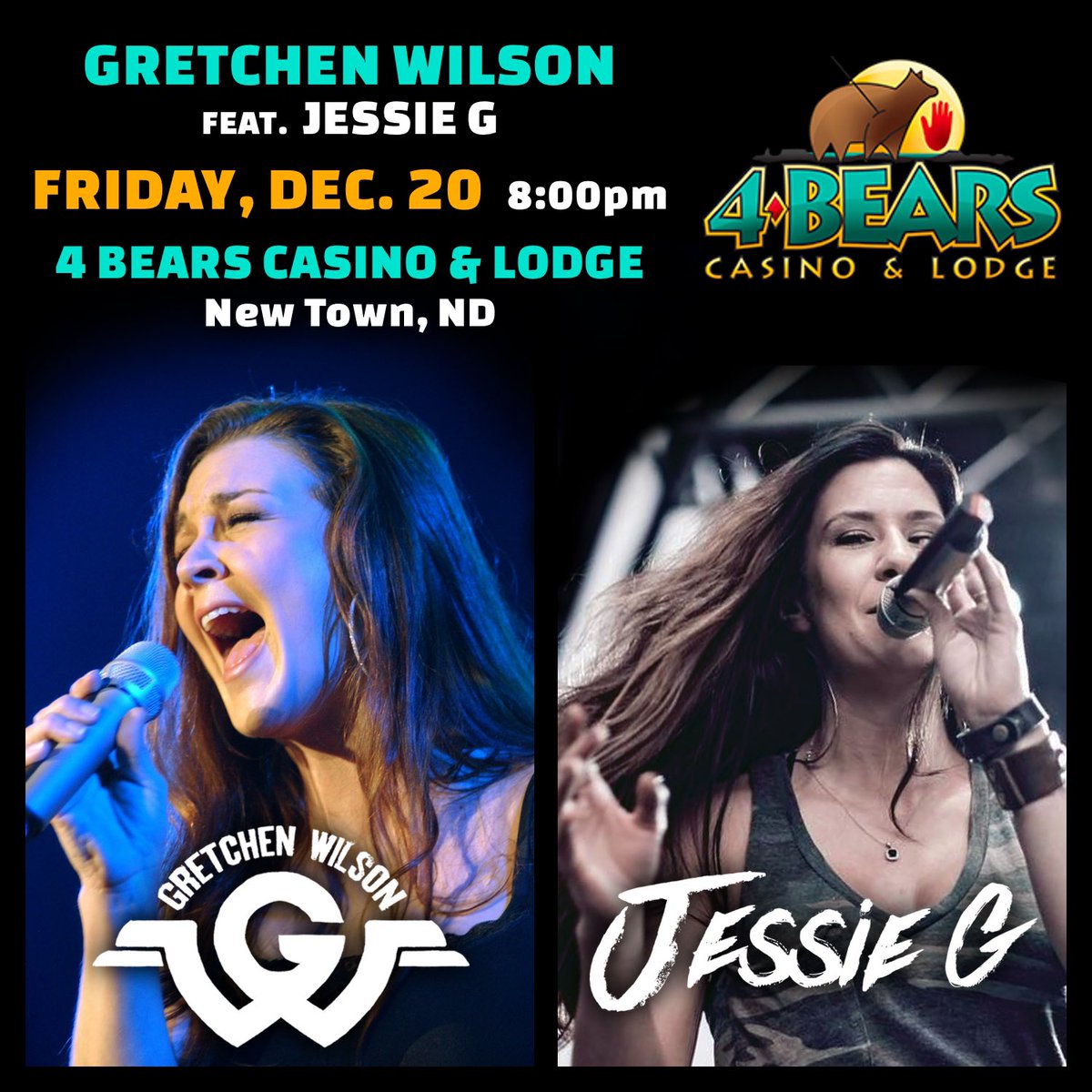 gw27's tweet photo. Hey, #NorthDakota – who’s coming to see @JessieG_Music and me on December 20th, a week from tonight at @4BearsCasino? We’re gonna rock it out and have some fun! 🎤🎶
#4bears #4bearscasino #livemusic #countrymusic #workinwomentour https://t.co/7dgmvX9HvT