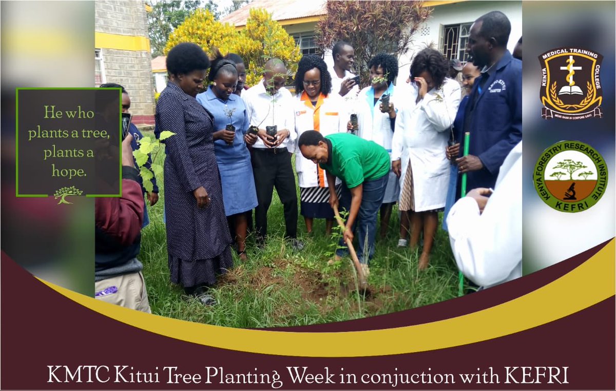 EverlynNyamai's tweet photo. #kmtcofficial on 11.12.19 KMTC Kitui Campus plants 600 trees seedlings, the Principal far left looks on as KEFRI official demonstrate how to rightly plant and sustain nature and they all say, when you plant a tree you plant hope. https://t.co/KvXzw1wt0O