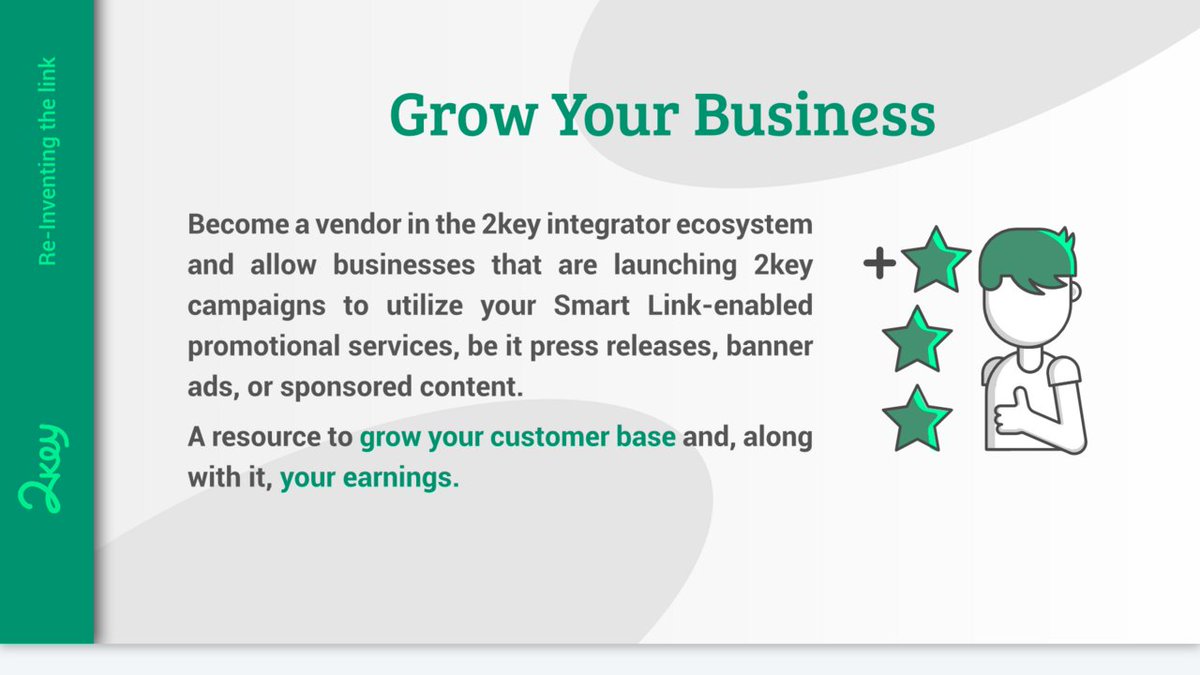 JoeContests's tweet image. Become a vendor in the 2key integrator system &amp;amp; allow businessess to utilize your Smart Link-enabled promotional services. #promotion #2keyNetwork buff.ly/2YjsJDz