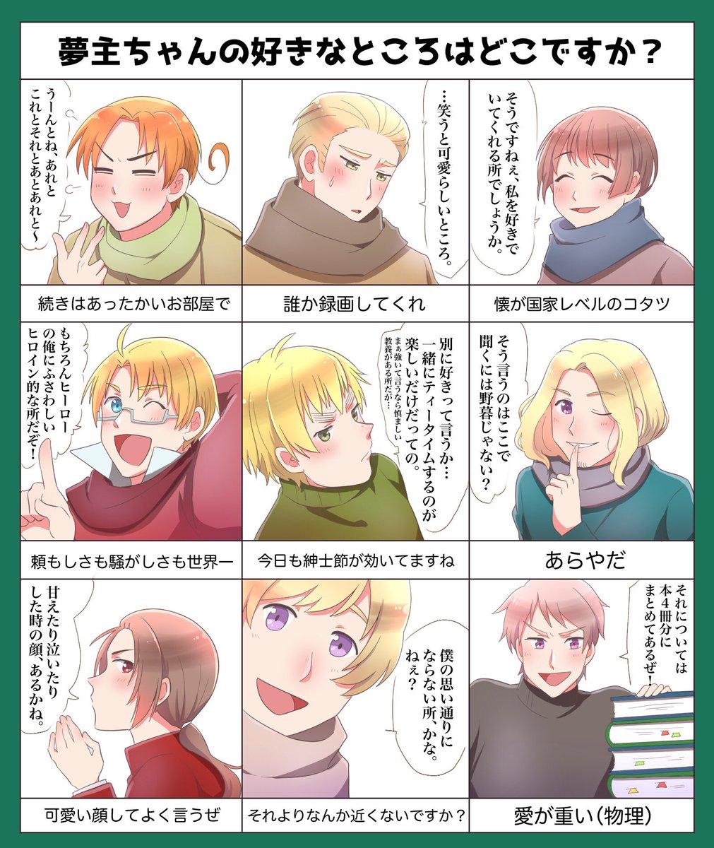 O Xrhsths 七草餅 Sto Twitter ヘタリア 夢絵注意 お92達に夢主ちゃんの好きな所を聞いてみた O Xrhsths 七草餅 Sto Twitter ヘタリア 夢絵注意 お92達に夢主ちゃんの好きな所を聞いてみた