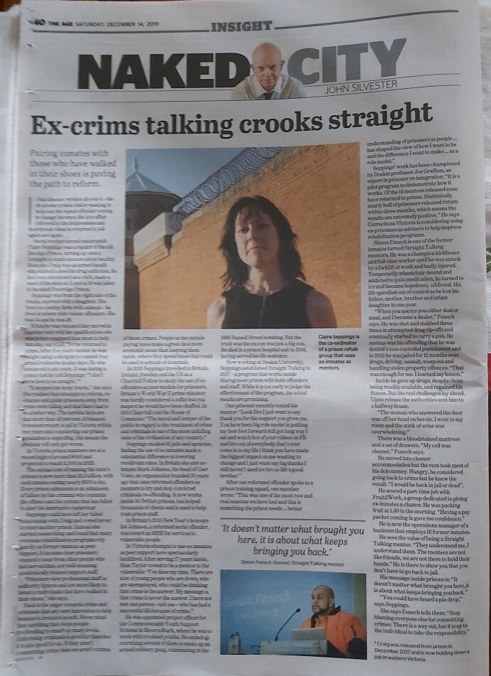claireseppings's tweet image. Thank you John Silvester @theage I am honoured. Thank you for writing our story in your most brilliant way &amp;amp; helping spread the word of how #peermentoring is the change maker &amp;amp; needs embedded in our prison reintegration system @ChurchillTrust @BenCarrollMP