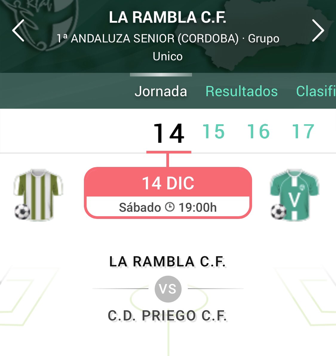 🙋🏼 Buenos días, rambleños.

🚨🚨 DÍA DE PARTIDO 🚨🚨

📆 Hoy, jornada 14 de la #PrimeraAndaluzaCórdoba.

🆚 #CDPriegoCF
⏰ 19h
📍 Municipal #Alfonso #Cabello 

#MiEquipoEsLaRamblaCF💚⚪️