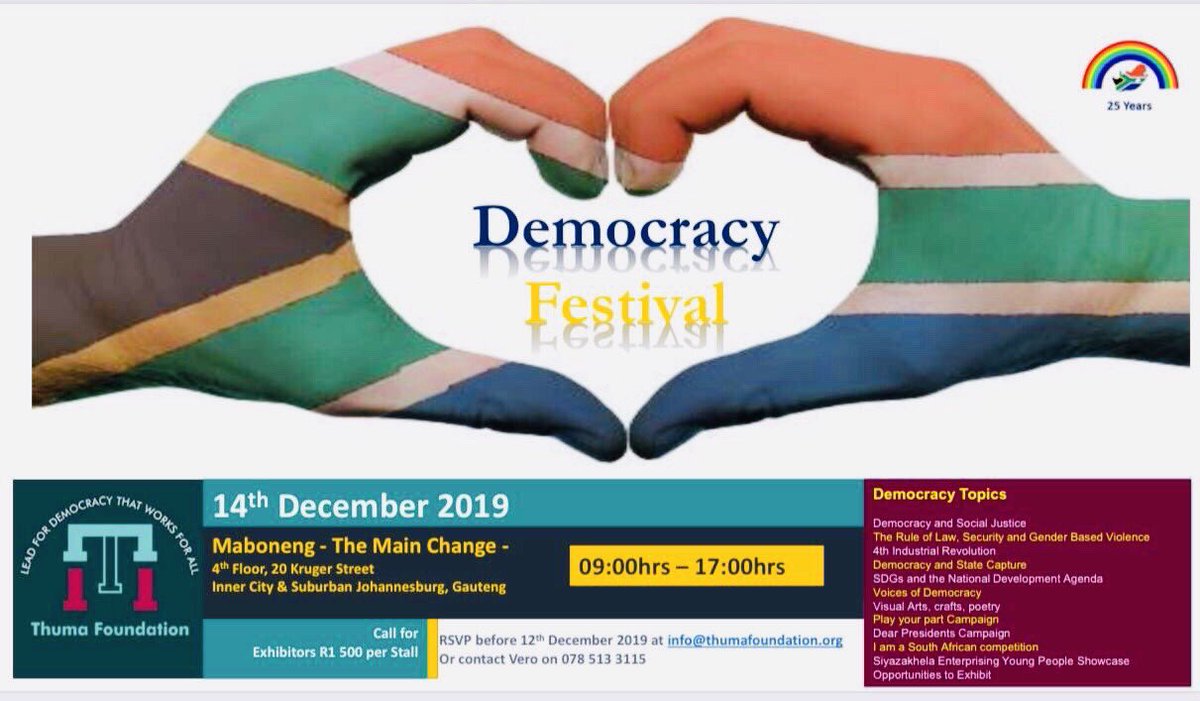 ThuliMadonsela3's tweet image. #DemocracyOnTrial: Today is the day we hear from the people,  mostly young people and women, about how #25YearsOfDemocracy has worked or hasn’t for and them in #ThePeopleVersusDemocracy Trial. Excited to act as one of the judges ⁦@ThumaFoundation⁩ Demfest2019 #Demologues