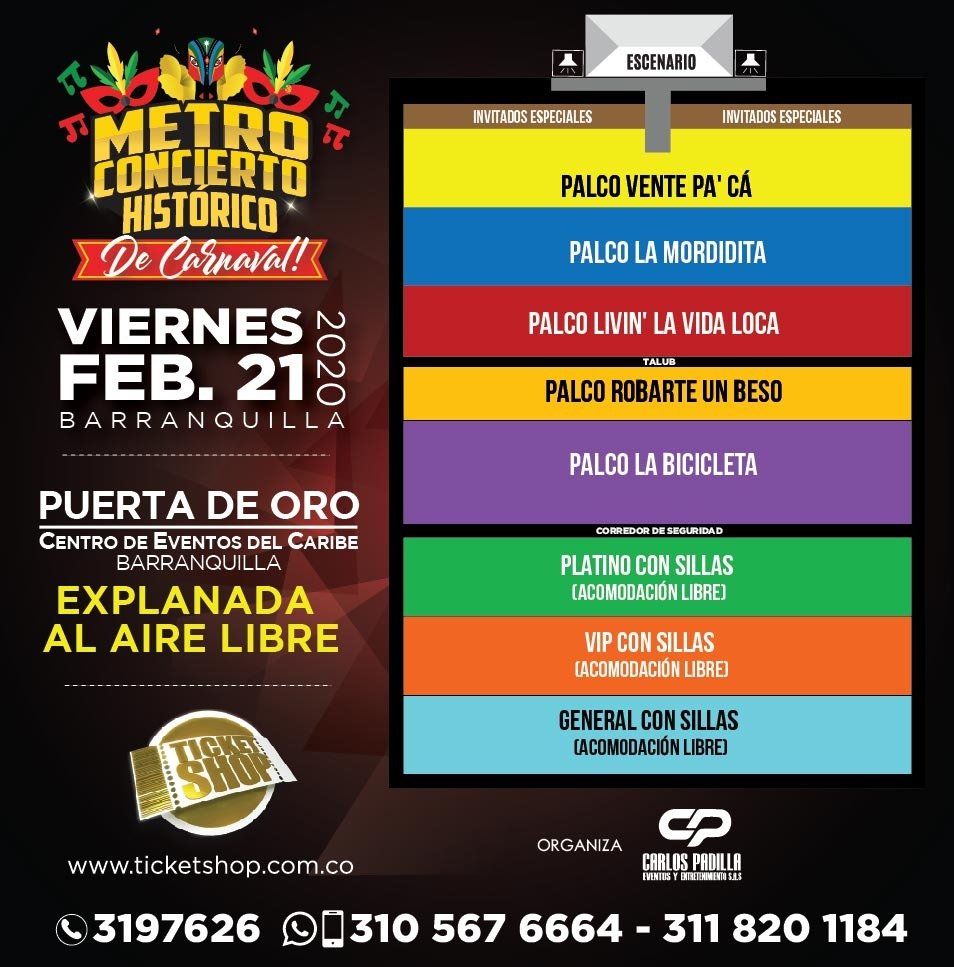 Vive el #MetroConciertoHistorico del #CarnavalDeBarranquilla con #RickyMartin #CarlosVives este Viernes 21 Febrero 2020