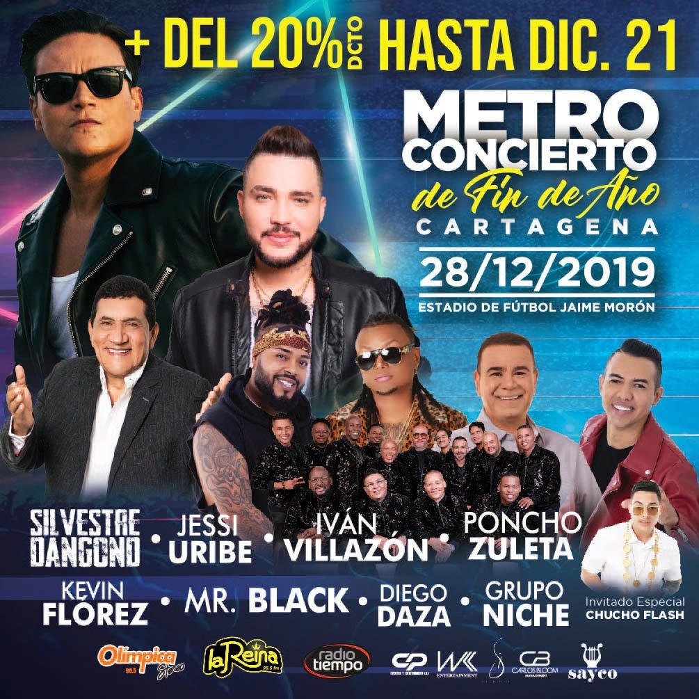 #MetroConcierto de Fin de Año #Cartagena este Sábado 28 de Diciembre #SilvestreDangond #JessiUribe +