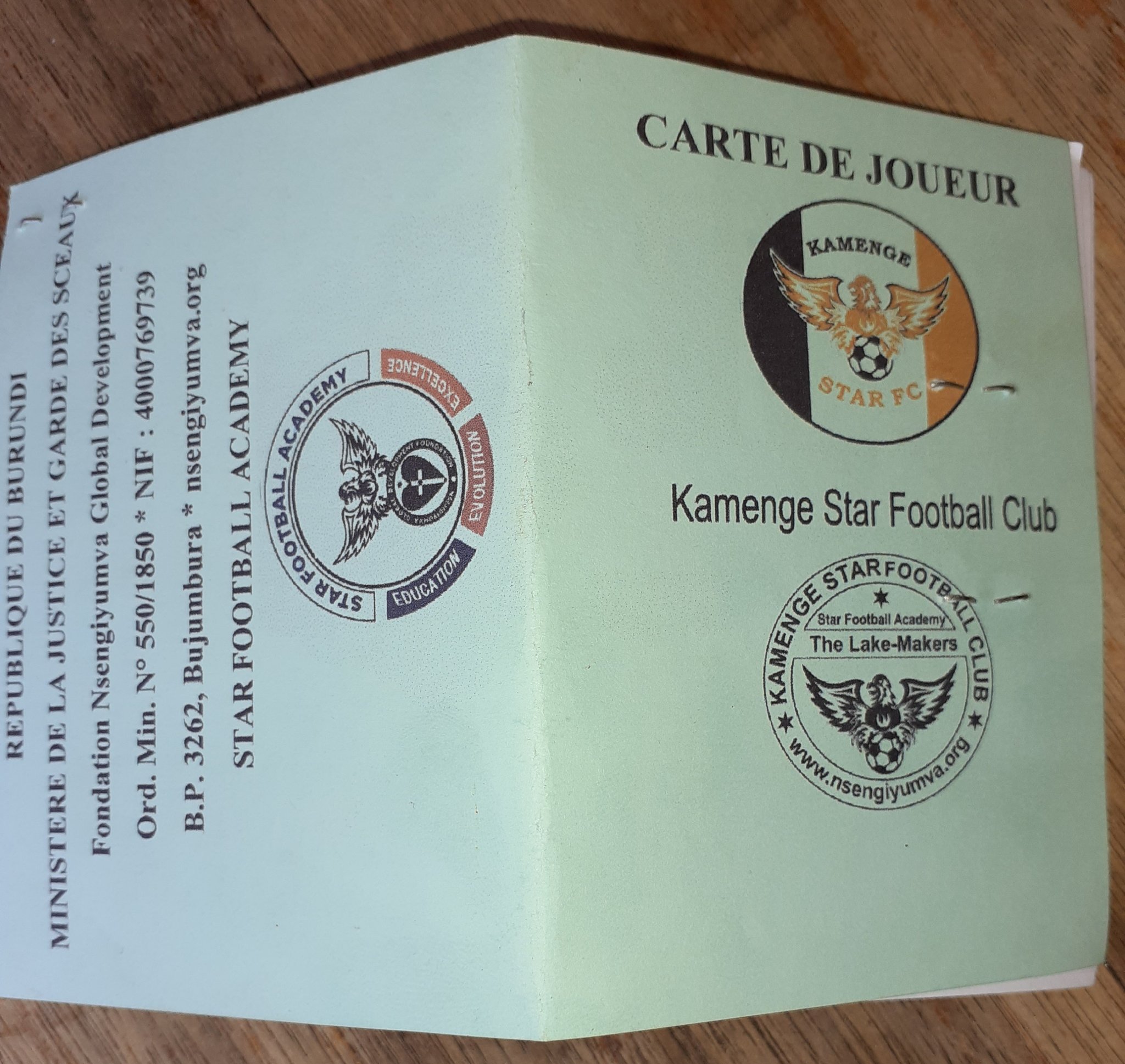 Star Football Academy ⚽️ on X: #Burundi: Une Carte d'un Joueur de la  @SFABurundi importante comme un Passeport. Pour tout service de la  @NGDFoundation, la Carte donne un rabais au Porteur de