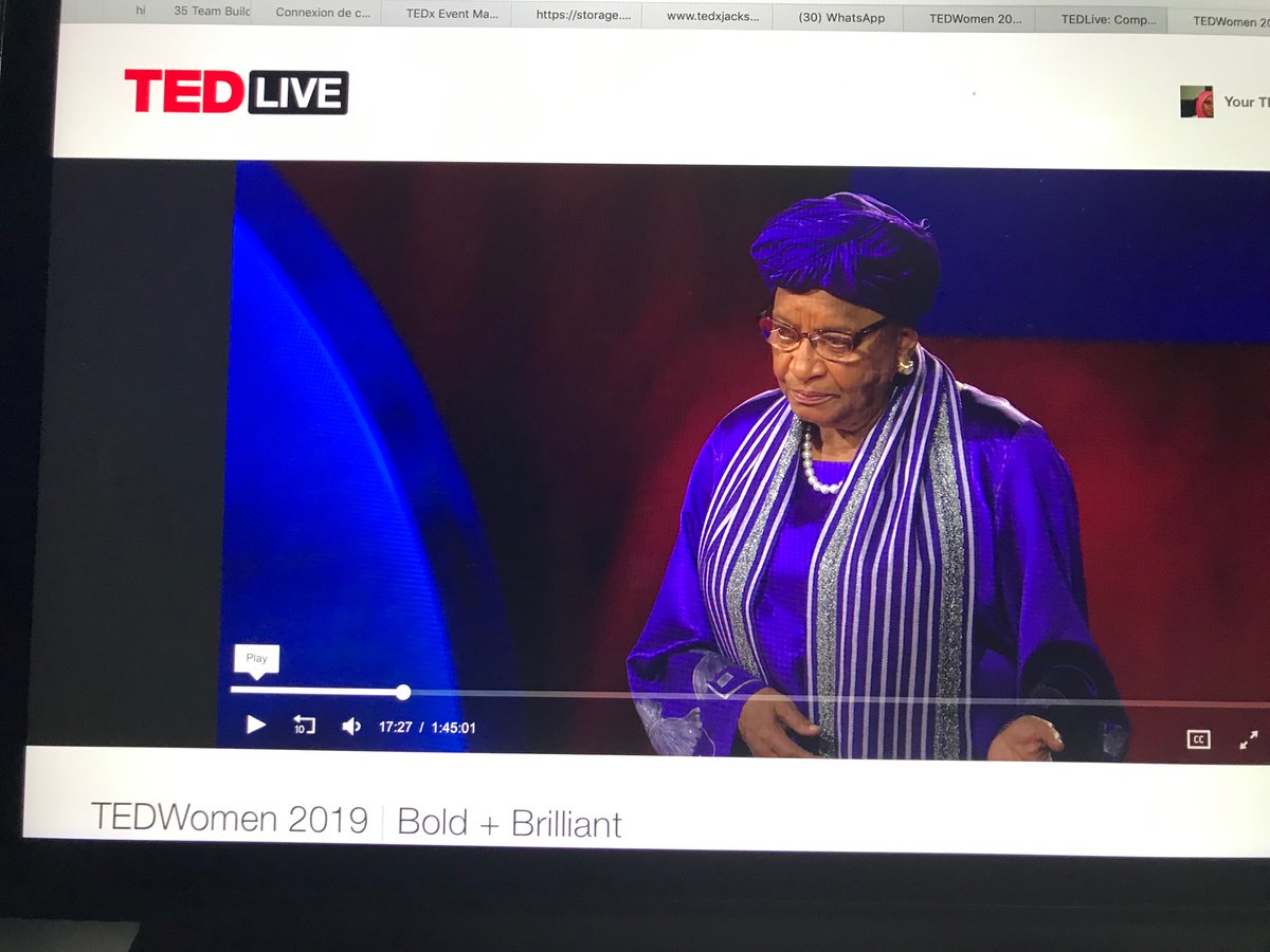 HabsatouNadia's tweet photo. “I was the first woman president of an African nation, and I do believe more countries ought to try that,” says H.E. Ellen Johnson Sirleaf. She speaks at TEDWomen 2019: Bold + Brilliant, in Palm Springs, California. (Photo: Marla Aufmuth / TED)@ngoaekelewomen @TEDWomen @TEDTalks https://t.co/si3tuFh31v