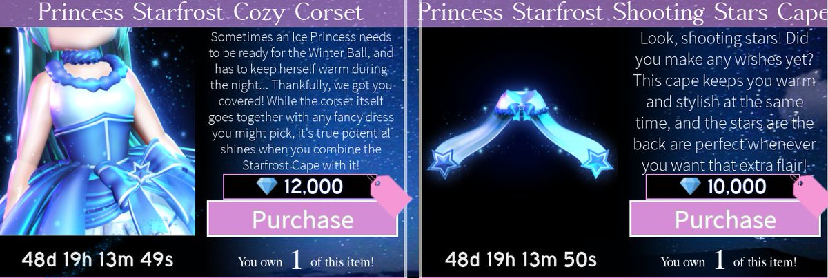 Emmie On Twitter Princess Starfrost Set Is Now Out Total Price 125 500 Diamonds 6 Pieces In The Set Total New Walk Pack Ice Skater To Go Along With