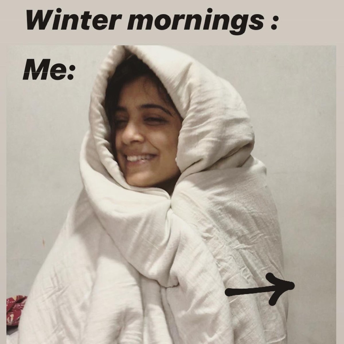 mirchiparima's tweet photo. Naaaaaaiiii naaaaa😣 Just don’t make me get out of the bed!!! Nooooo I’m so nicely cozied up! Just like the Sushi Roll 🍣😛So what time do you wake up in winters??😅 #winter #wintermornings #wintermood #winterfeels #coldweather #weekendvibes #justindianthings #justindianstuff https://t.co/gdLQTQHFMg