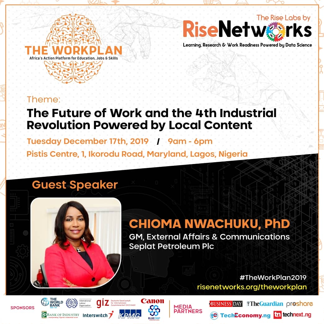 Risenetworks's tweet photo. Dr. Chioma Nwachukwu, the General Manager, External Affairs & Communications at Seplat Petroleum Plc @seplatpetroleum
will be speaking at #TheWorkplan2019 on Tuesday, 17/12/19 in Lagos, Nigeria.
Attendance is free. Register at https://t.co/0Twtccoskv
#TheRiseLabs #RiseNetworks https://t.co/G8UNRYpz0e