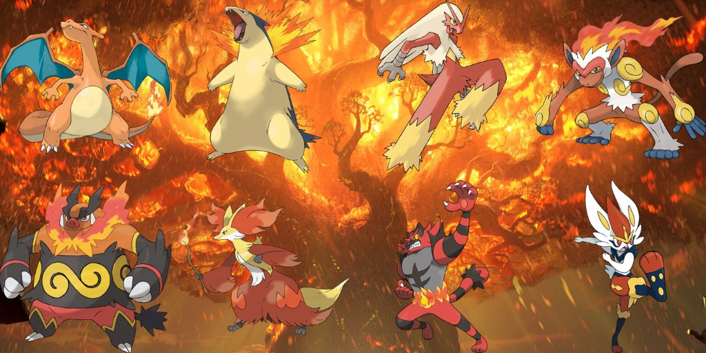 Mine are Infernape, Delphox & Blaziken. 