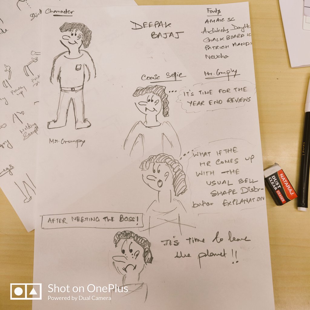 deepakbajajmnit's tweet photo. And presenting my first comic story #comicsworkshop #datastoryday #gramener https://t.co/E9bMjik0hL