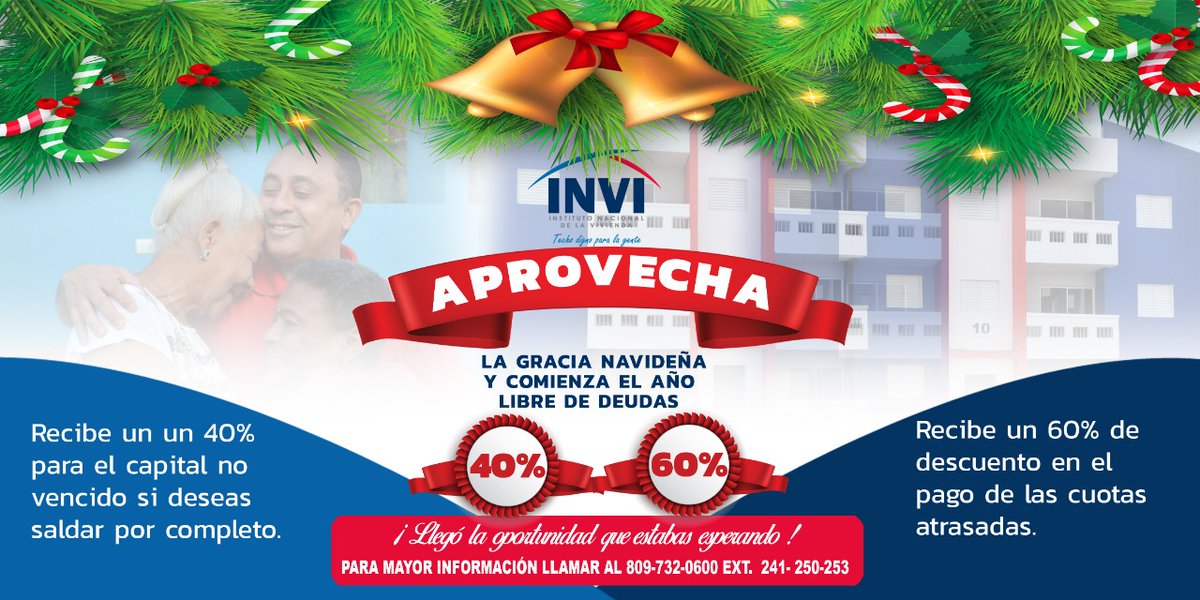 mivedrd's tweet photo. #INVITeInforma | ¡Aprovecha ahora el período de la Gracia!
Visita nuestras estafetas de pagos y recibes un 60% de descuento en el pago de las cuotas atrasadas y hasta un 40% para el capital no vencido si deseas saldar por completo.
Más Inf. en 809-732-0600 Ext. 241-250-253. https://t.co/xcU1n1twGl