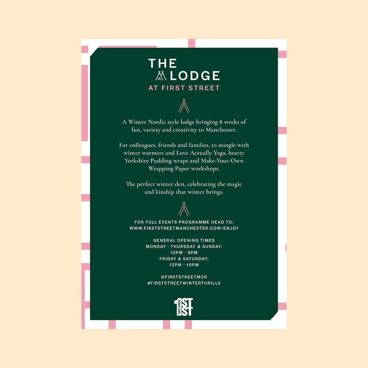 We are so excited for our local independent pop-up market in #TheLodge next Thursday. It's absolutely perfect for those last-minute Christmas gifts and stocking fillers. Event is open to all #FirstStreetWinterThrills ❤️  bit.ly/2DXFB9e
