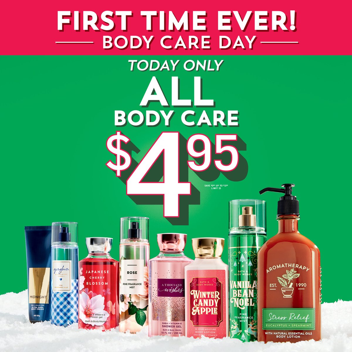 🚨 FIRST TIME EVER ALERT🚨 TODAY ONLY! IN STORES & ONLINE ALL BODY CARE IS $4.95! Choose from... 8️⃣5️⃣ Moisturizers 7️⃣5️⃣ Cleansers 6️⃣0️⃣ Fragrances... including Men's! 1️⃣2️⃣ Aromatherapy Blends Plus 3️⃣ EXCLUSIVE fragrances 🆕 for the day‼
