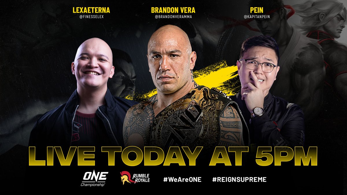 RumbleRoyalePH's tweet photo. #AWESOMENESS WILL START IN A FEW MINUTES!!
Who wants to see #BrandonVera challenge #TOP #Filipinostreamers #Pein and #LexAeterna in #Tekken7, #MobileLegends and #StreetFighterV?
Catch them LIVE today at 5PM on https://t.co/ihQlPfBx4u
#WeareONE https://t.co/y8cHg18z0m