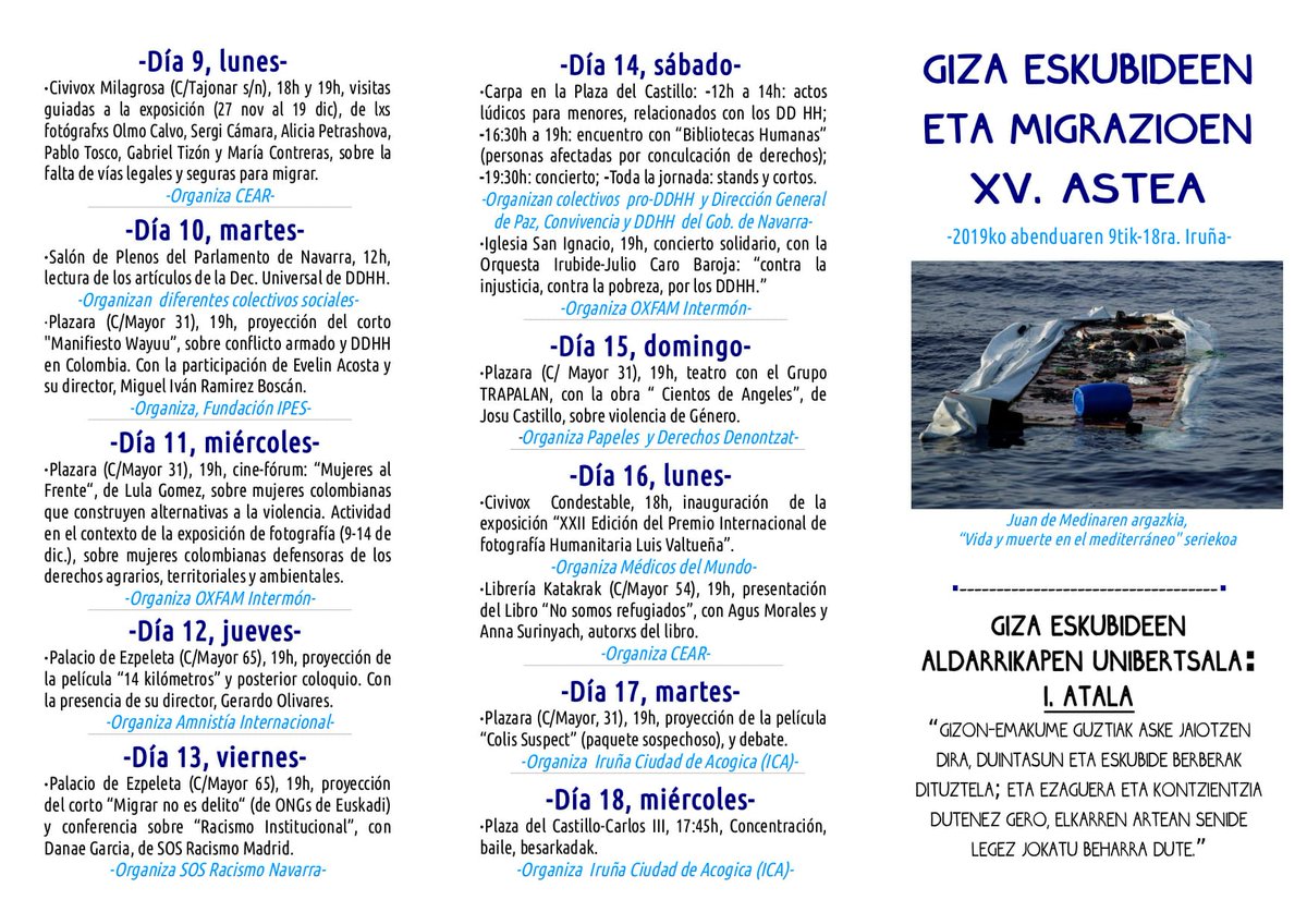 Pásate hoy por la carpa de Plaza del Castillo a conocer un montón de proyectos que se están haciendo en Nafarroa en defensa de los #DerechosHumanos