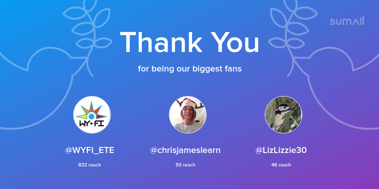 Our biggest fans this week: WYFI_ETE, chrisjameslearn, LizLizzie30. Thank you! via sumall.com/thankyou?utm_s…