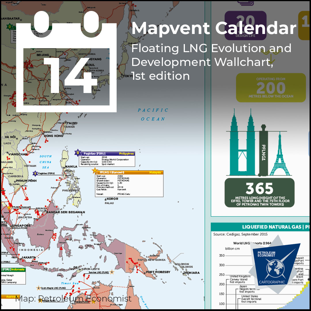 PEMaps1's tweet photo. Day 14 of the PE Maps #MapventCalendar features a wallchart and the Floating LNG Evolution and Developments Wallchart from 2016 with our map partner @Petronas https://t.co/3qVqzKH3BH #30DayMapChallenge #Petronas #LNG #FloatingLNG #Evolution #development #Gas #Knowledgeispower https://t.co/aAGoChVI8T