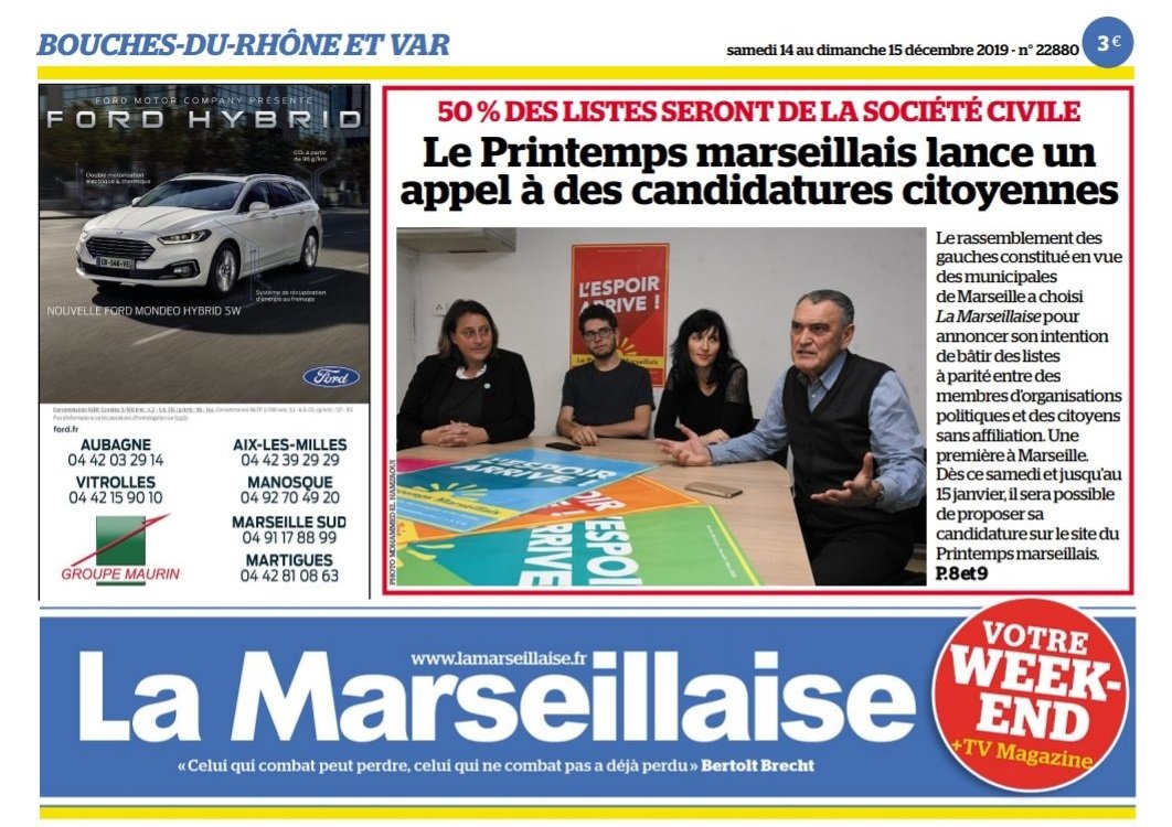 Printempsgroupe's tweet image. ☀ « Construire des contre-pouvoirs c’est bien, exercer le pouvoir, c’est mieux ! » P-M Ganozzi 
👉 A lire aujourd'hui dans @lamarsweb 👈
Le @PrintempsMRS invite les habitant.e.s à devenir candidat.e sur ses listes.
#municipales2020 #printempsmarseillais #candidaturecitoyenne