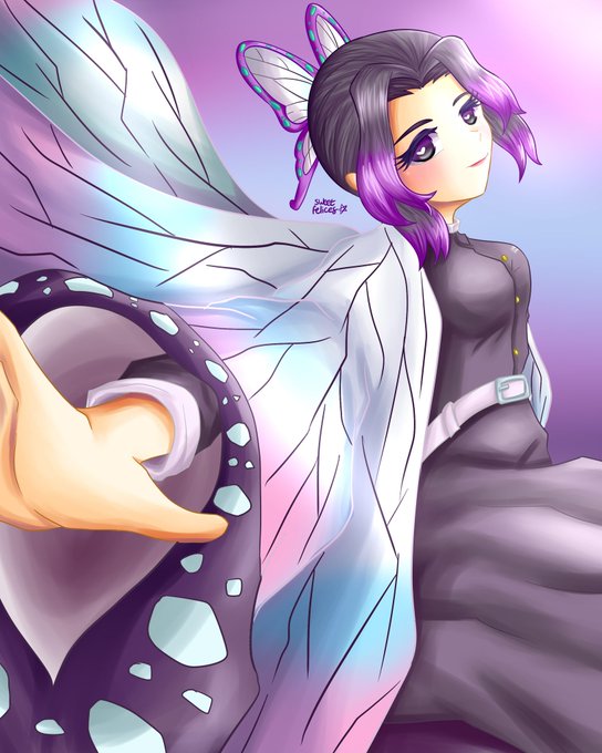 FeliceさんがTwitterに投稿した胡蝶しのぶ(鬼滅の刃)のイラスト。