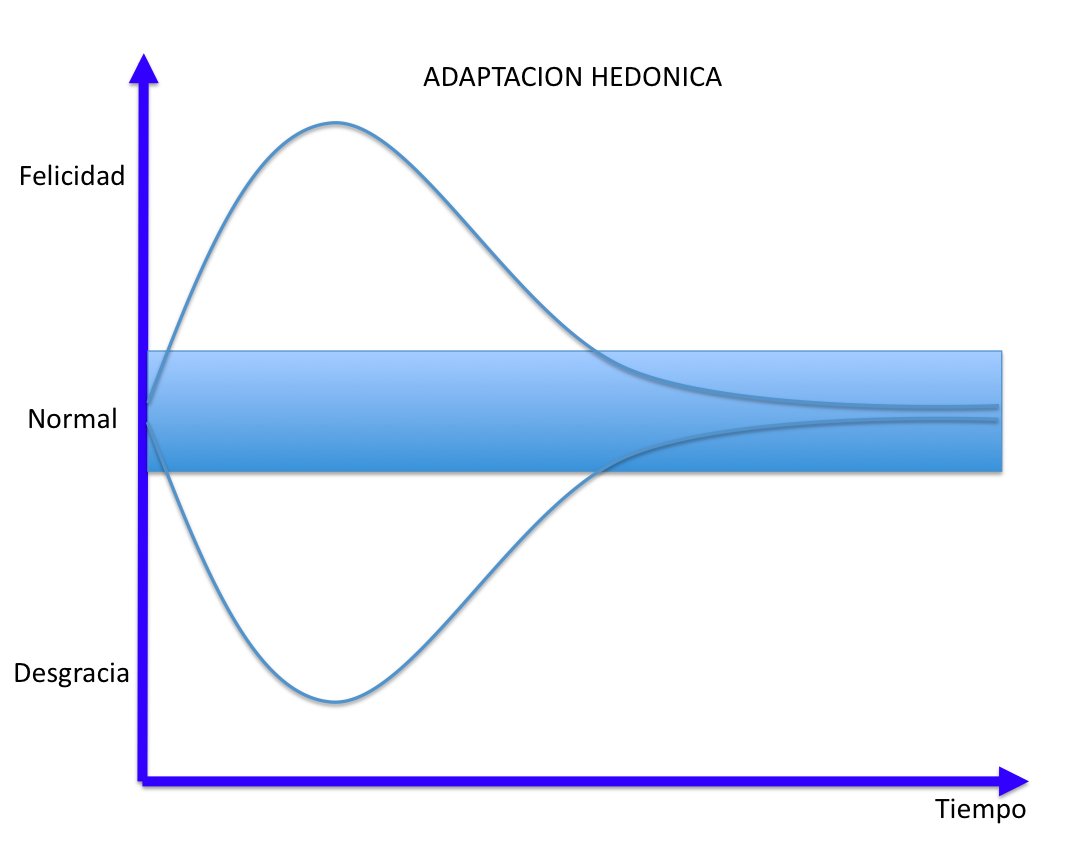 Modelos mentales: la adaptación hedónica, nuestro cerebro está preparado para que sobrevivamos a las situaciones más complicadas. Tendemos a normalizar. Ello, también nos lleva a la siguiente reflexión: los seres humanos somos muy malos prediciendo nuestro nivel de felicidad.