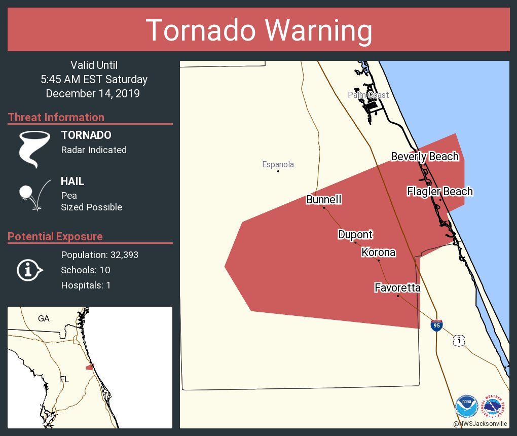 NWStornado's tweet photo. Tornado Warning continues for Flagler Beach FL, Bunnell FL, Beverly Beach FL until 5:45 AM EST https://t.co/sAeAKcjChB