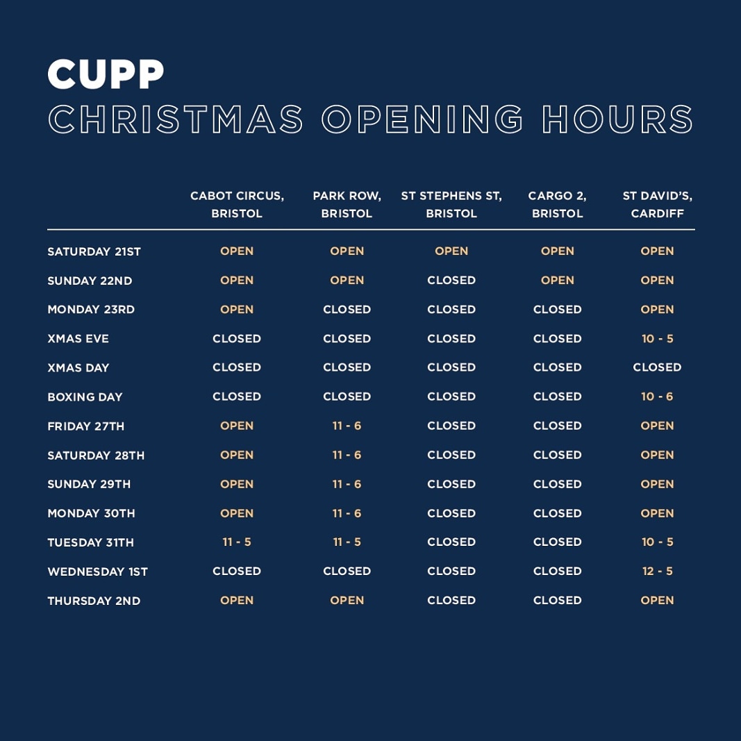 cuppbubbletea's tweet image. CUPP Christmas Opening Times 🎄