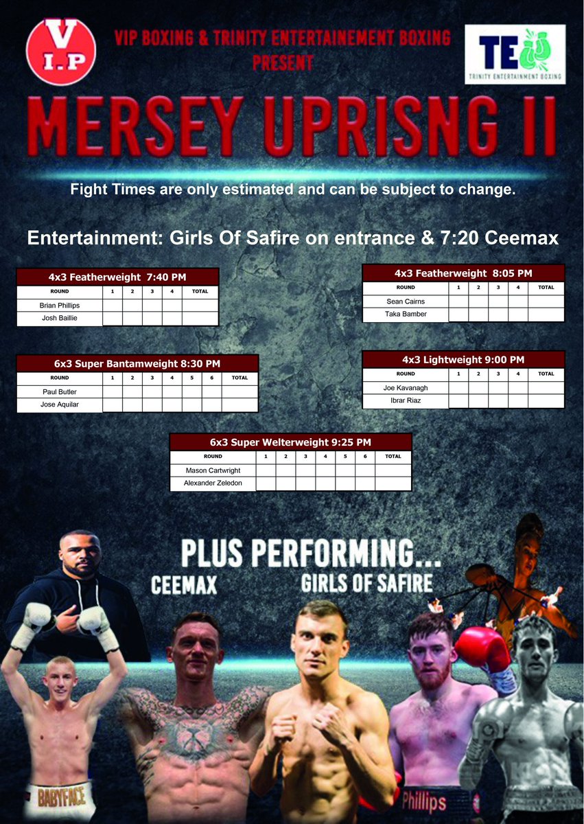 Five-fight card for me tonight at @volairleisure in Huyton, Knowsley, promoted by <a href="/SteveWoodVIP/">Steve Wood</a> for <a href="/vipboxing/">VIPboxing</a> in association with <a href="/TrinityOwlEnt/">Trinity Entertainment Boxing</a>.

Read the report in next week's edition of <a href="/BoxingNewsED/">Boxing News</a> as it's not being screened live on @vipboxingTV.