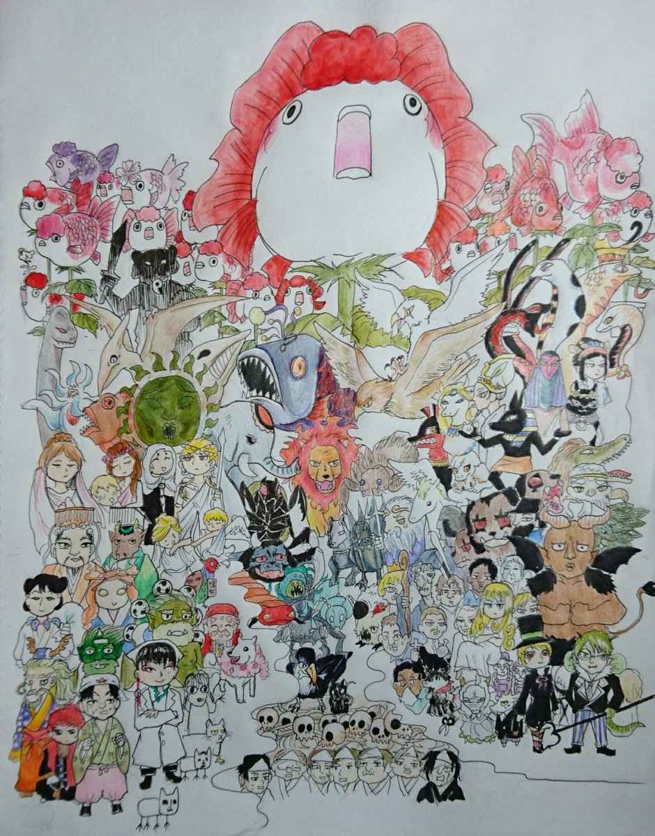山山 على تويتر 鬼灯の冷徹 たぶん 全キャラ集合絵 60日目 最終
