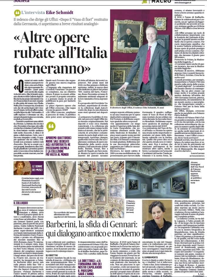 Doppia #intervista al #direttore delle <a href="/UffiziGalleries/">Gallerie degli Uffizi</a> #EikeSchmidt e <a href="/BarberiniCorsin/">Gallerie Nazionali Barberini Corsini</a> #FlaminiaGennariSantori Oggi su <a href="/ilmessaggeroit/">Il Messaggero</a>
