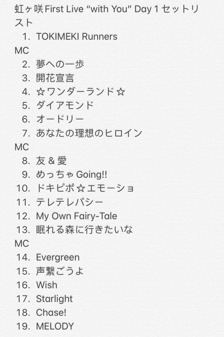 セトリ 虹ヶ咲学園1stライブ1日目が終了 セットリスト 感想まとめ ラブライブ Aqours Punch ラブライブ サンシャイン 情報サイト