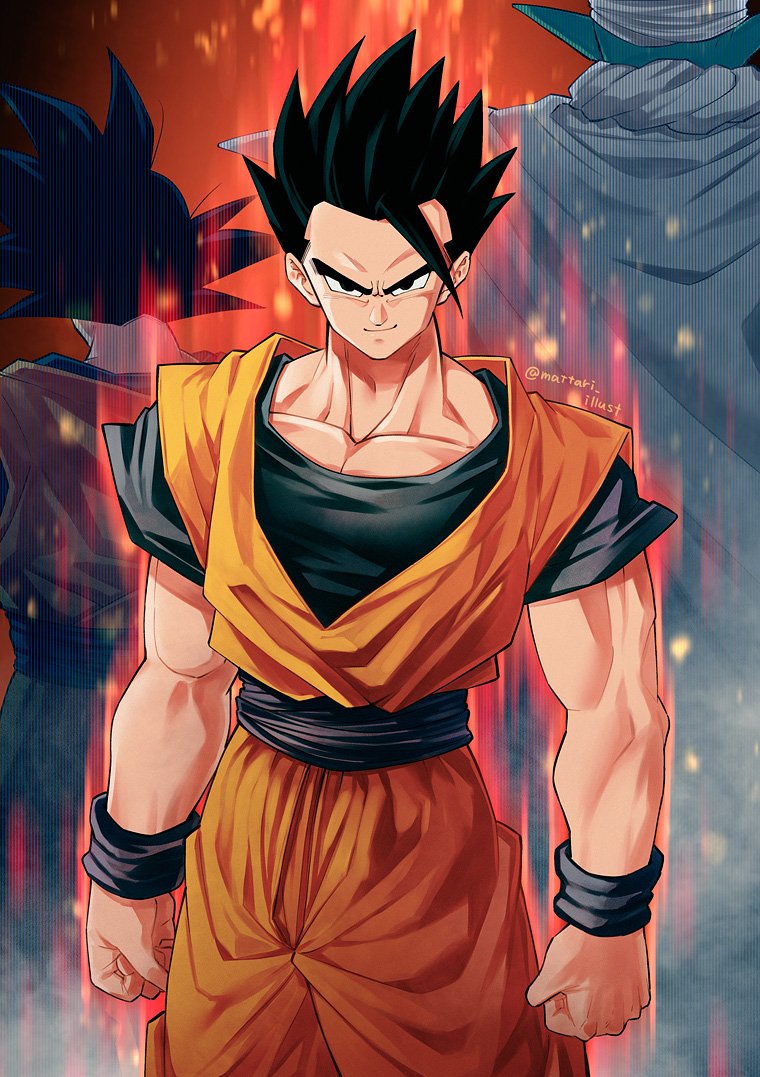 son gohan ,son goku turban male focus black hair multiple boys spiked hair cape dougi  illustration images