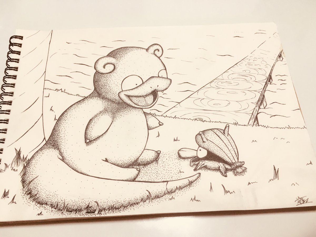 Hakusen 息抜きにヤドンとシェルダーのイラストを描きました 数年ぶりに版権物描きました ヤドン シェルダー ポケモン 水ポケモン ポケモンだいすきクラブ ポケモン剣盾 イラスト