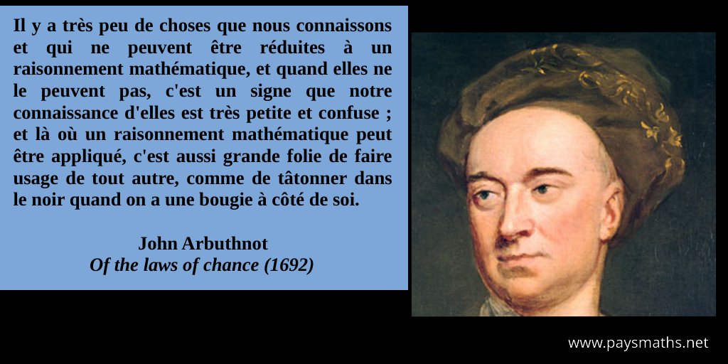 paysmaths's tweet image. "(...) là où un raisonnement mathématique peut être appliqué, c’est aussi grande folie de faire usage de tout autre, comme de tâtonner dans le noir quand on a une bougie à côté de soi." – John Arbuthnot
#citation #mathématiques #raisonnement