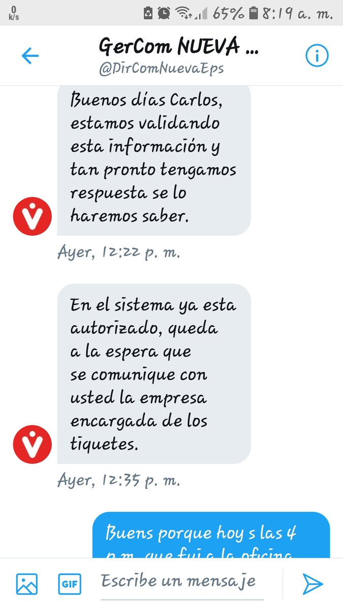 carlosvcuberos's tweet photo. Eso me lo envió al mensaje directo @DirComNuevaEps que estaba todo autorizado, claro hablando mentiras por que hoy sábado 14 sigue sin autorizar y yo preocupado porque voy a perder mis controles de trasplante  en Medellín @Supersalud @MarAzhul88 @Pacientesco @OpinionYSalud https://t.co/U992wRecPe