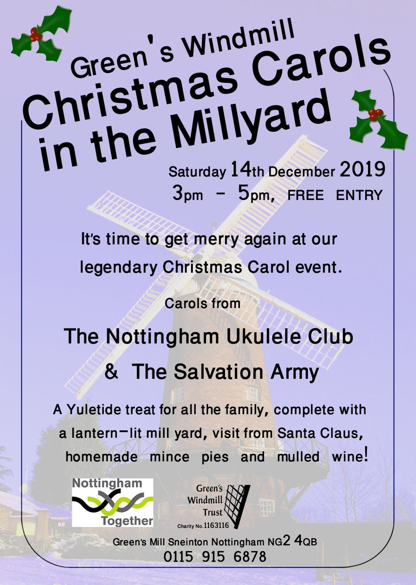 Get merry in the millyard today! FREE ENTRY, 3pm - 5pm. Details: facebook.com/events/9148351…

Lots to see and do:
🎶 Carols from Notts Ukulele Club + Salvation Army
🍷Mulled Wine
🎅 Santa Claus
Mushy peas, mince pies, stalls too!

#notts #nottingham #carols #christmas #yuletide #xmas