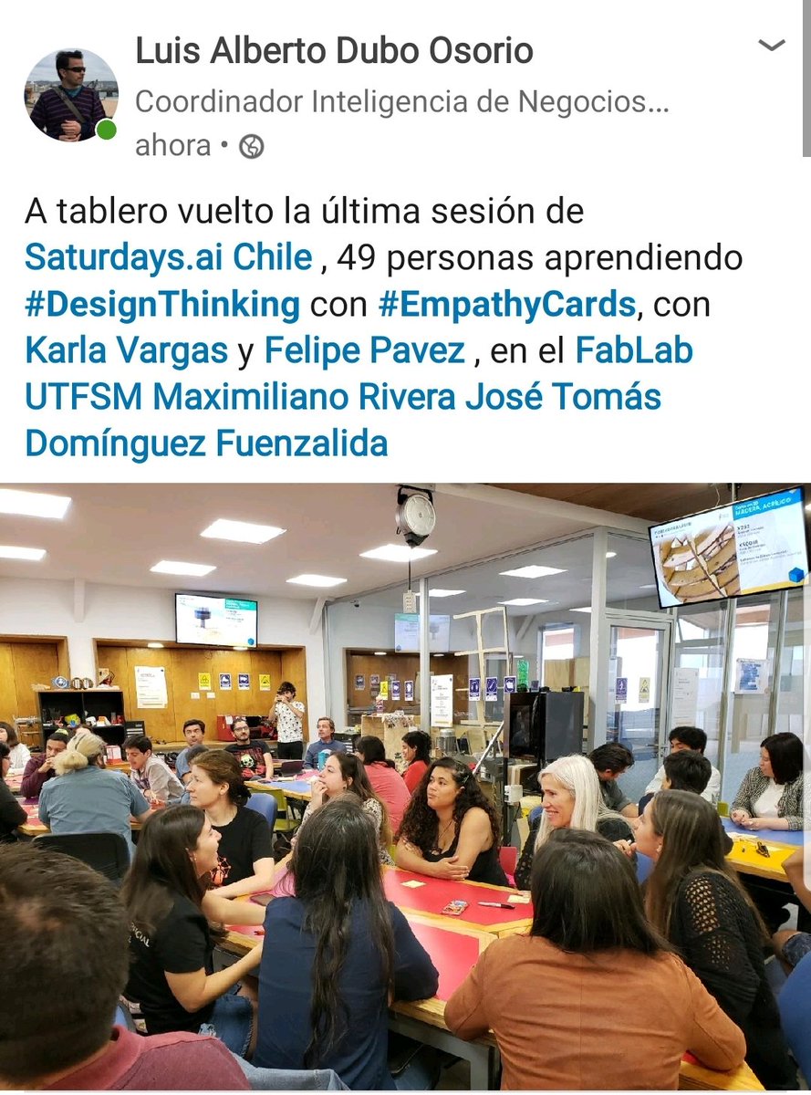 A tablero vuelto en la última sesión del año de <a href="/saturdaysAI_cl/">Saturdays.AI_Santiago</a> en el <a href="/fablab_utfsm/">FabLab UTFSM</a> @lalojuria #DesignThinking con #EmpathyCards
