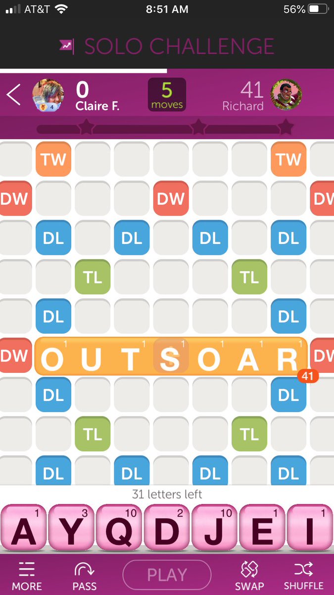 clairedrum's tweet image. Can someone tell me how this is 41 points? @WWF_Problems #wordswithfriends2