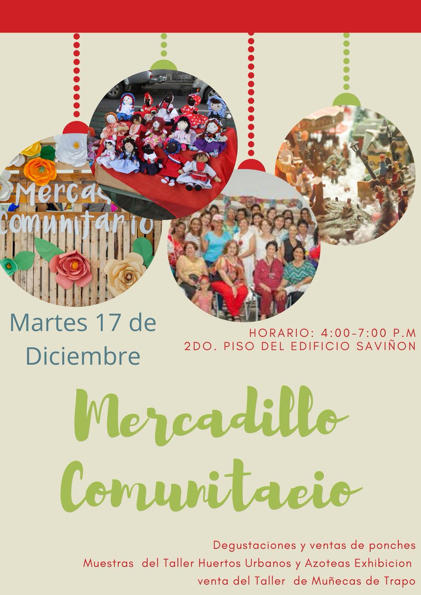cccolonialrd's tweet photo. ¡Ven y visita el tradicional #MercadilloComunitario!
Donde tendremos: Degustaciones, muestras del huerto orgánico, exposiciones de pinturas, muñecas y tejidos elaborados a mano. 
Hora: 4:00-7:00 p.m.
Día: Martes 17 de Diciembre
Lugar: Edificio Saviñón, 2do piso, del #CCCCRD. https://t.co/6XOcycdbP7