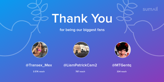 Our biggest fans this week: Transex_Mex, LiamPatrickCam2, MTGentq. Thank you! via https://t.co/MQbZ2Va1B6