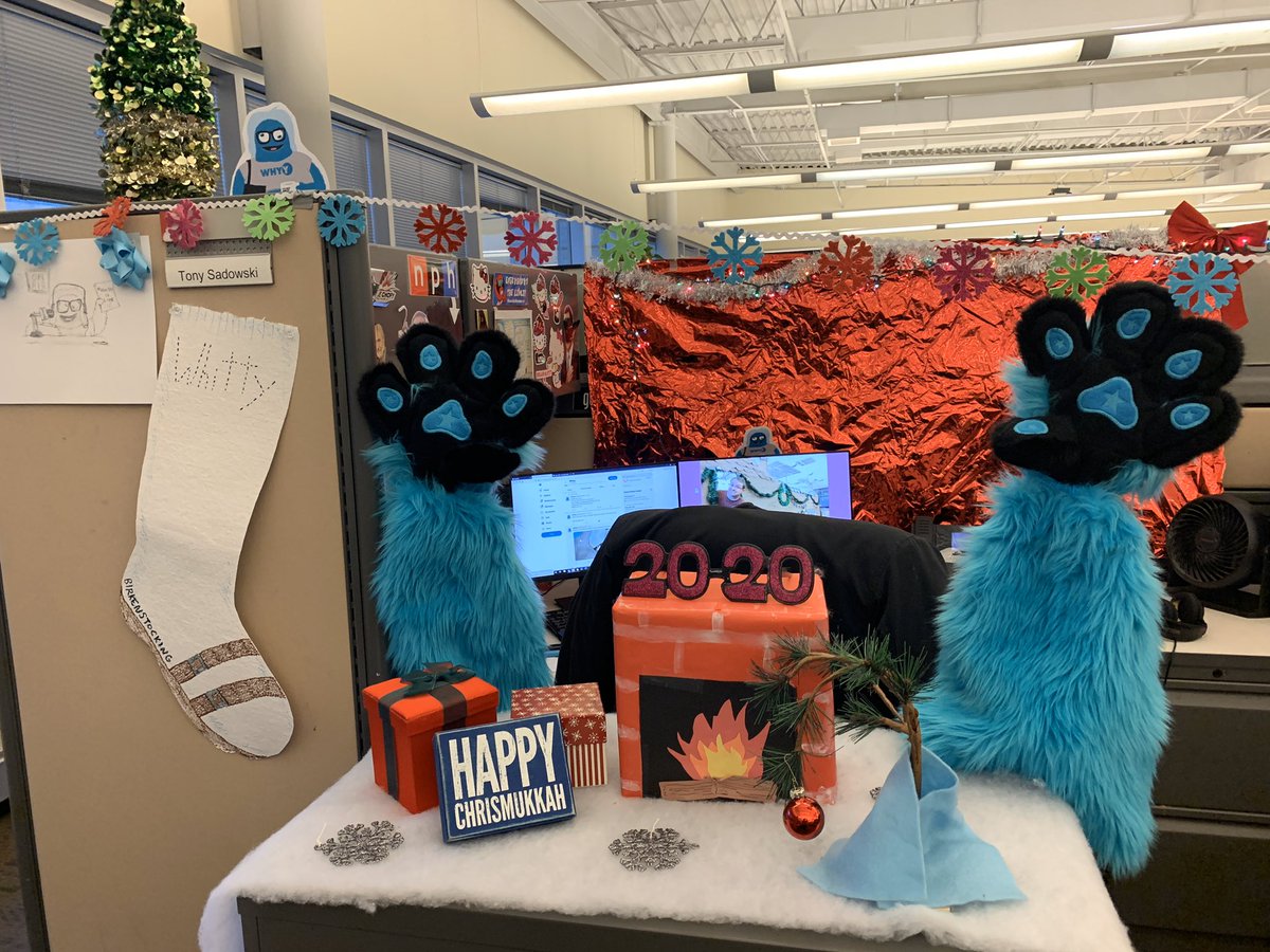 WhittyWHYY's tweet photo. Talk about a blue Christmas! These WHYY coworkers are celebrating public radio’s favorite mascot this side of Peter Sagal! Look at the handcrafted ornament! 😭 #WhittyIsReal #BELIEVE https://t.co/vw4NKIzn8e
