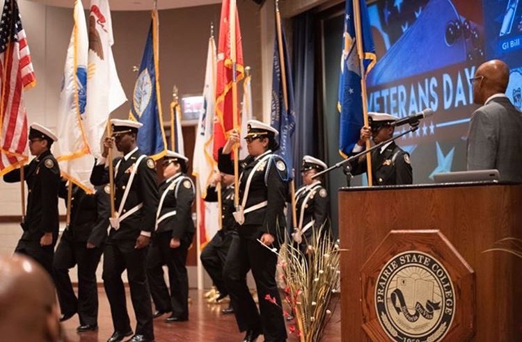 Our cadets conducting a wonderful color guard for Veterans Day at Prairie State College. We will alway recongnize those that have served and put their lives before others. Thank you to our veterans!! 🇺🇸🇺🇸