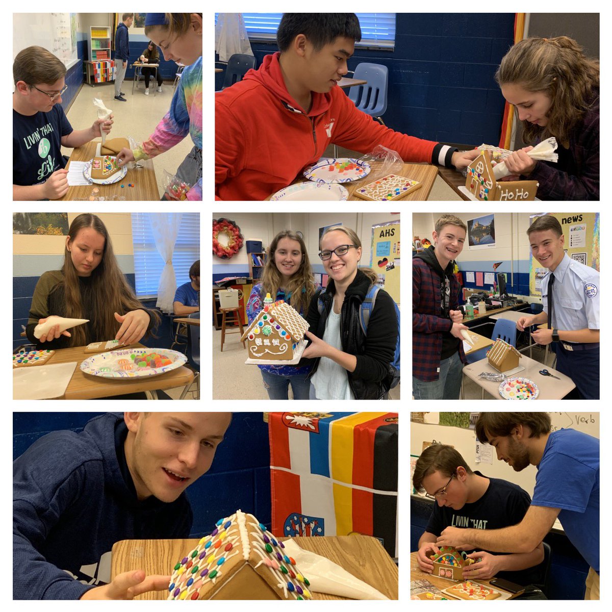 FrauHughes's tweet photo. IB German students @ATLRaiderNation took a moment to enjoy the season by building Lebkuchen Häuser. It was treat for the senses and the soul. #Mindfulness #justbreathe #hcpswl @Atlee_IB https://t.co/qbfroszzSf