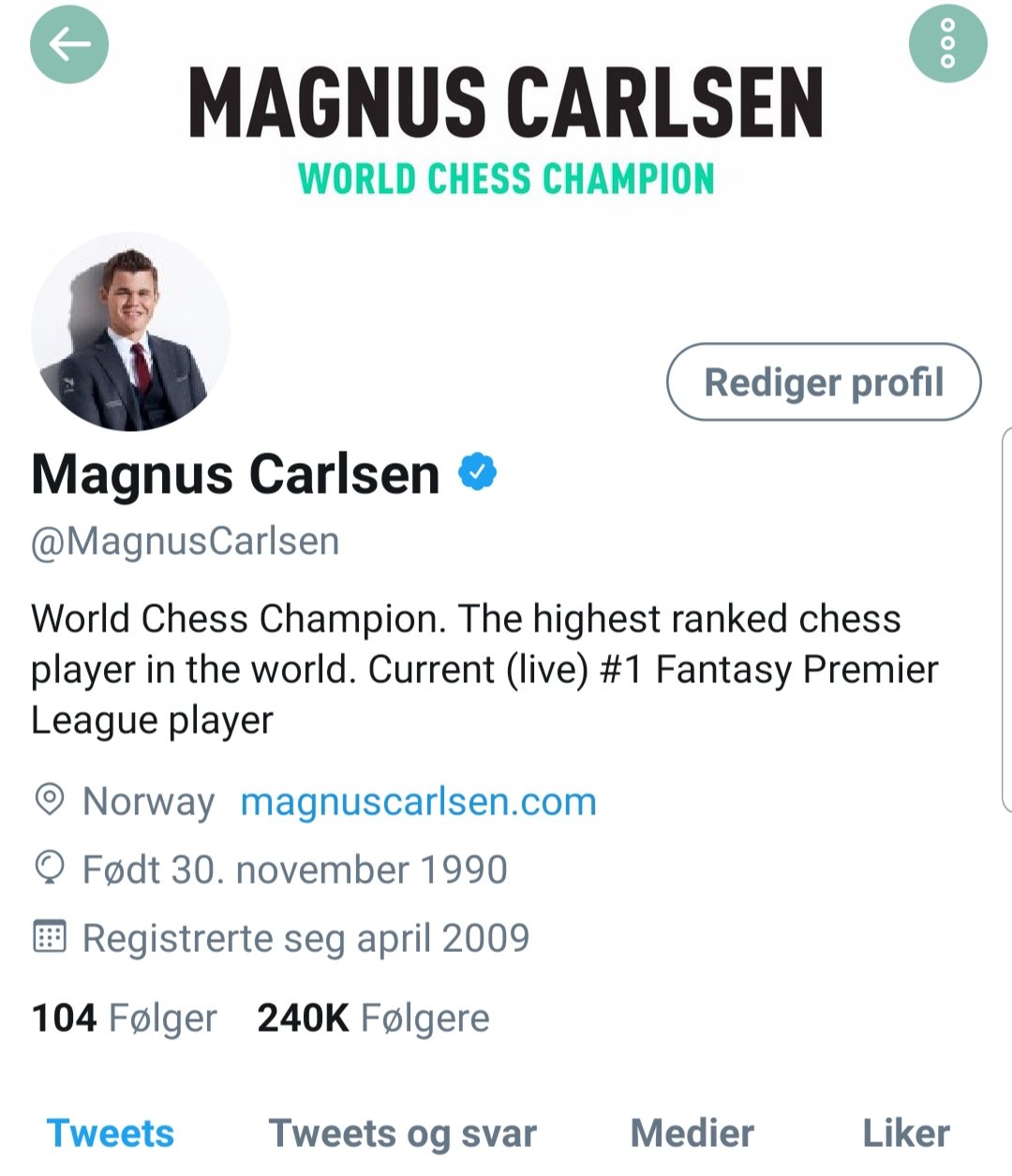 Magnus Carlsen on X: Bio needed an update  / X