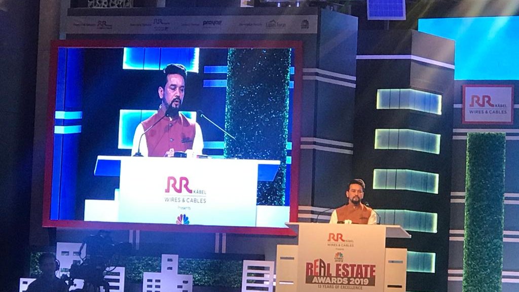 "We have allowed 100% FDI in real estate sector as per the demand of the industry", says <a href="/ianuragthakur/">Anurag Thakur</a>, Minister of State for Finance &amp; Corporate Affairs at RR Kabel presents the 13th CNBC-AWAAZ Real Estate Awards, Grand Finale.

#RealEstateAwards

<a href="/CNBC_Awaaz/">CNBC-AWAAZ</a>
@_RRGlobal