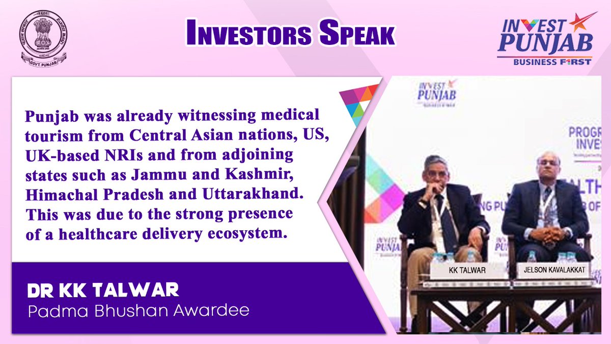 invest_punjab's tweet photo. Building on this exchange of dialogue during #HealthcareSession at #InvestPunjab Summit, many leading health and business groups from all across the world are exploring lucrative opportunities in Healthcare sector of #Punjab.

#InvestInTheBest

@investindia @PunjabGovtIndia https://t.co/jbwFP5L3jx