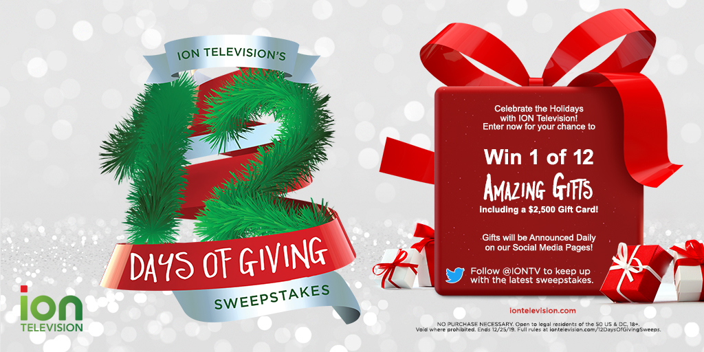 Enter @IONTV's #12DaysOfGivingSweeps for your chance to win 1 of 12 amazing gifts including a $2,500 gift card! Each gift will be announced daily on our social media pages. Stay tuned! #Entry ow.ly/6mhU50xyu8P